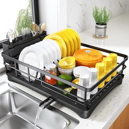Large-capacity black stainless steel sink dish drying rack